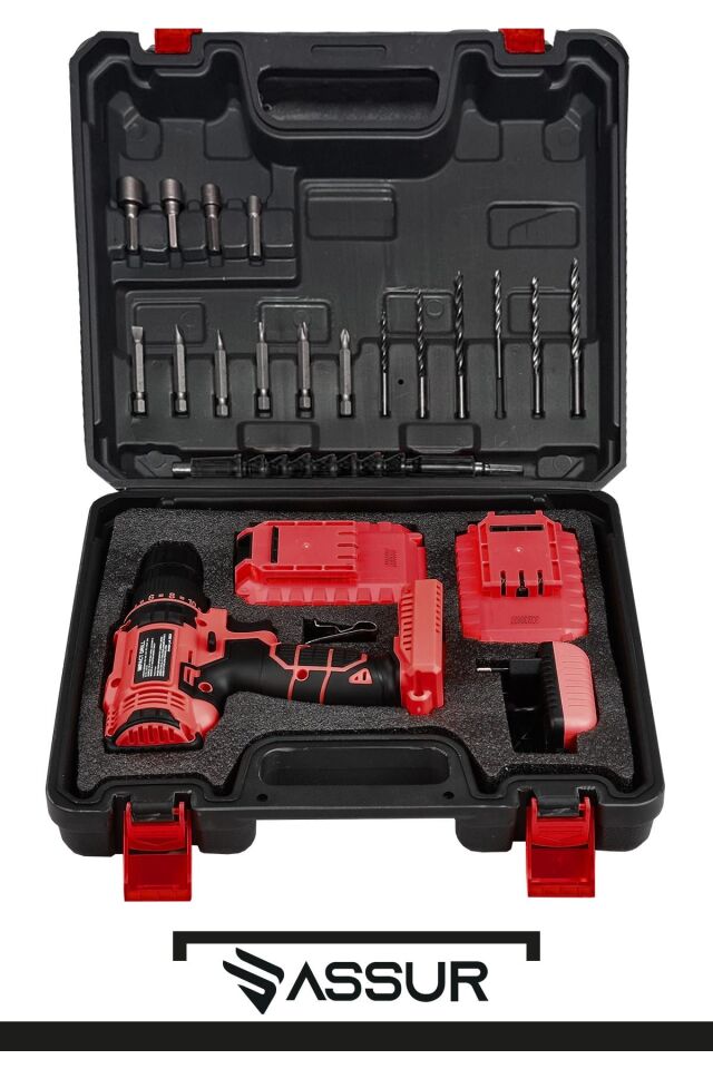 Assur 12V Metal Şanzıman Çift Akülü Bakır Sargı Akülü Vidalama Şarjlı Matkap