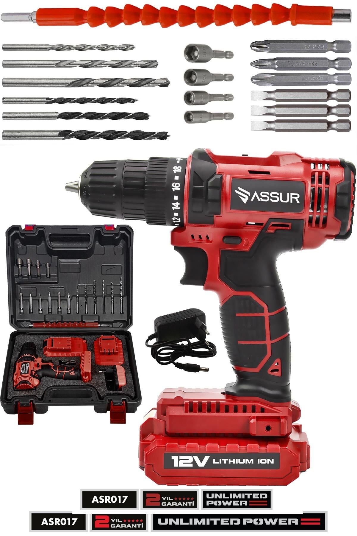 Assur 12V Metal Şanzıman Çift Akülü Bakır Sargı Akülü Vidalama Şarjlı Matkap