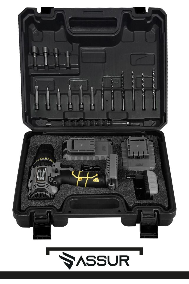 Assur 12V Çift Akülü Metal Şanzıman Bakır Sargı Akülü Vidalama Şarjlı Matkap