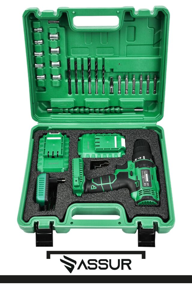 Assur 12V Çift Akülü Bakır Sargı Metal Şanzıman Şarjlı Matkap Akülü Vidalama