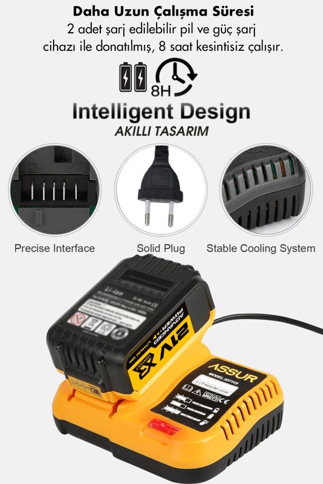 Assur 21V Çift Akü Kömürsüz Motor Şarjlı Matkap Akülü Vidalama