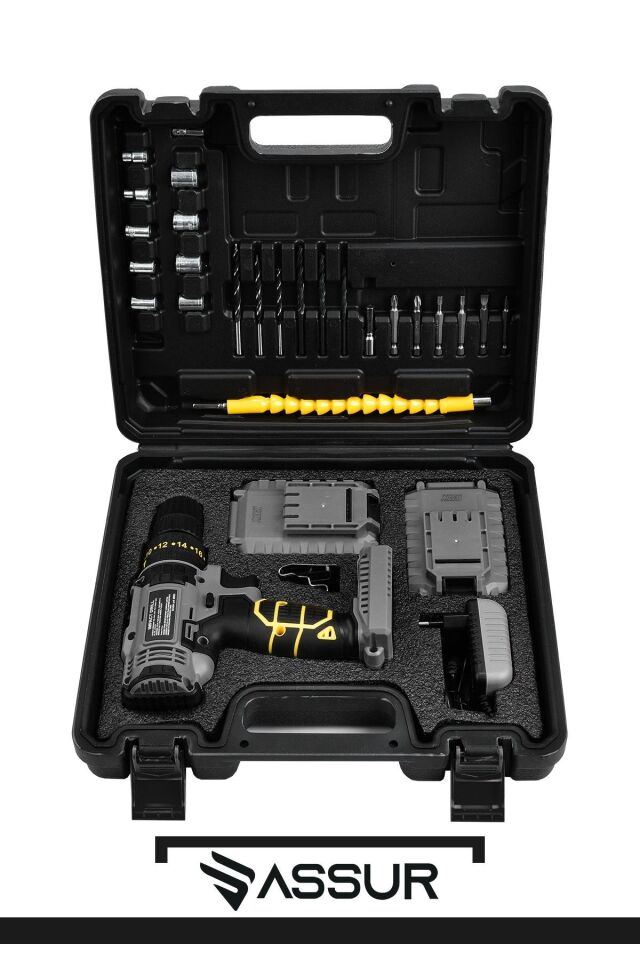 Assur 12V Çift Akülü Metal Şanzıman Şarjlı Darbeli Matkap Akülü Vidalama