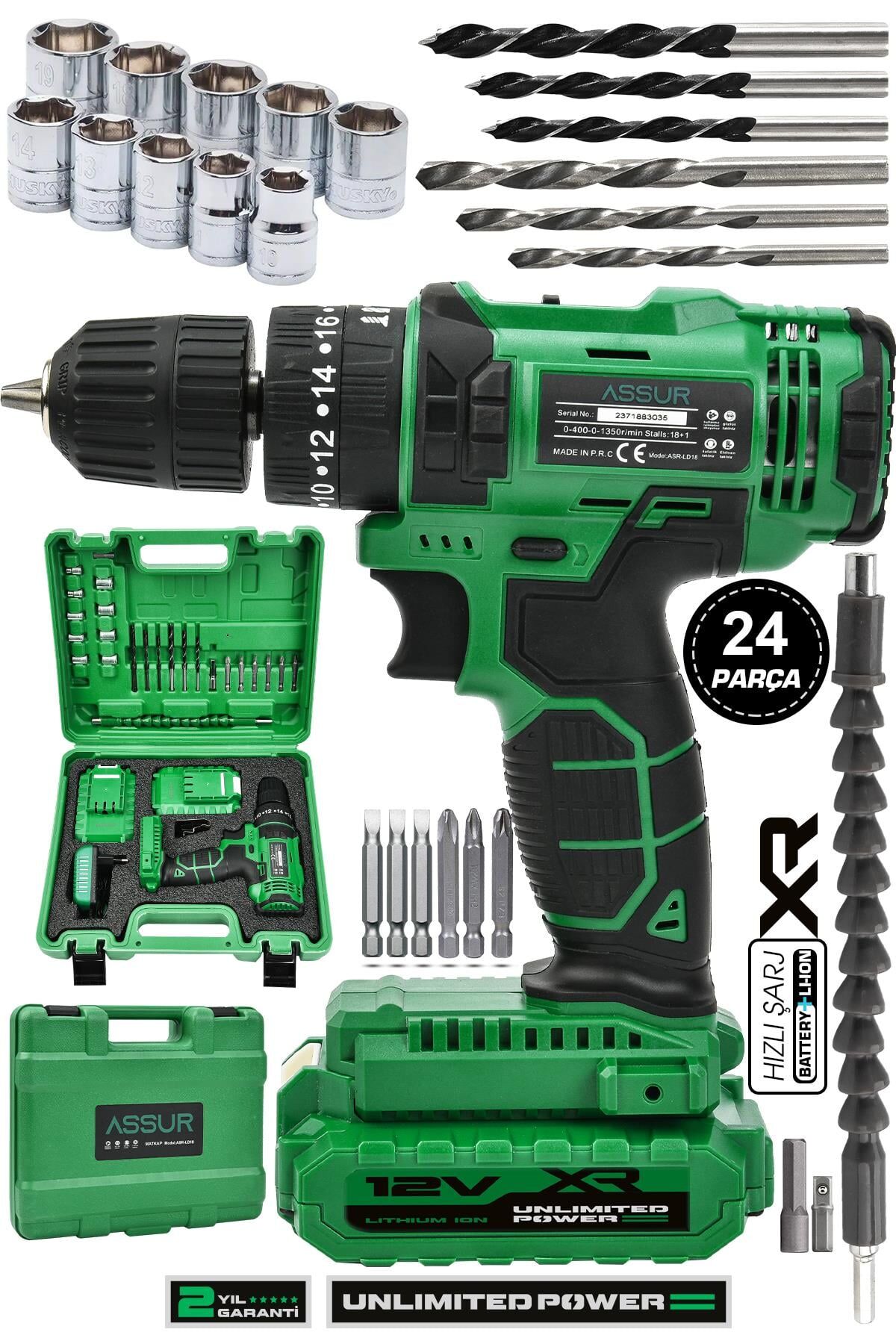 Assur 12V Metal Şanzıman Çift Akülü Şarjlı Darbeli Matkap Akülü Vidalama