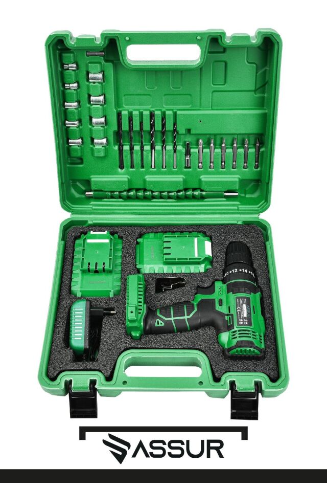 Assur 12V Metal Şanzıman Çift Akülü Şarjlı Darbeli Matkap Akülü Vidalama