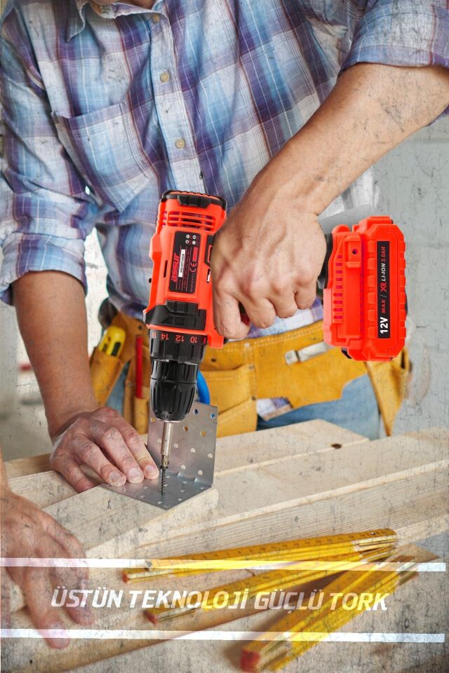 Assur 12V Çift Akülü Vidalama Metal Şanzıman Şarjlı Darbeli Matkap