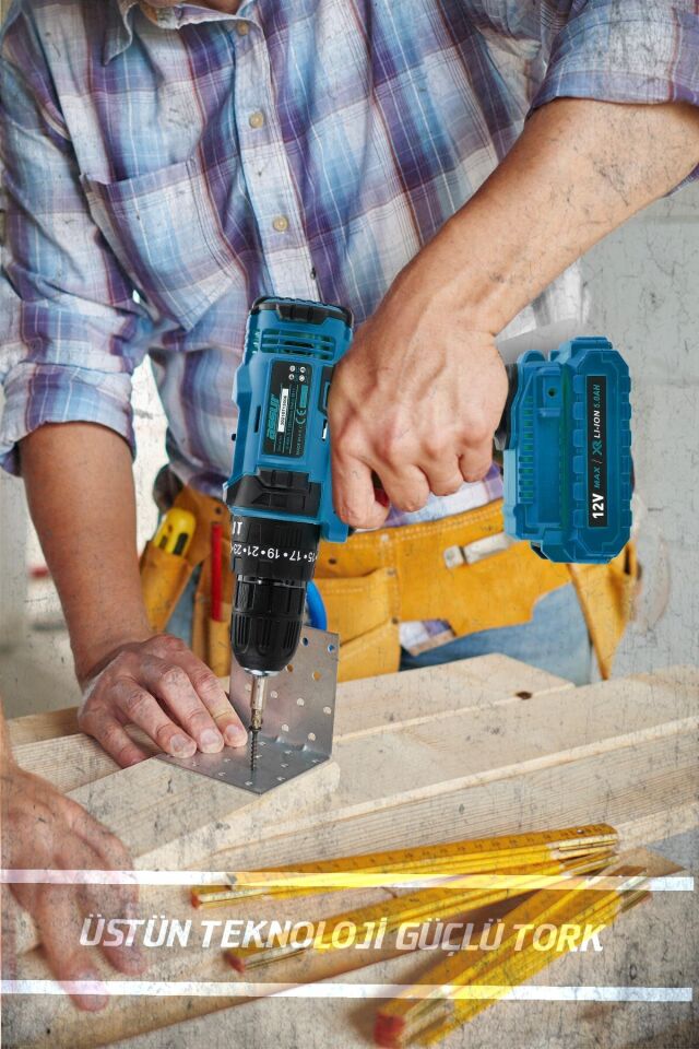 Assur 12V Çift Akülü Vidalama Metal Şanzıman Şarjlı Darbeli Matkap
