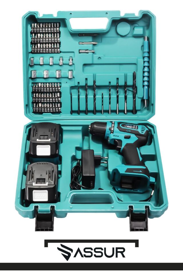 Assur 21V Çift Akü Şarjlı Matkap Çelik Şanzıman Bakır Sargılı Akülü Vidalama