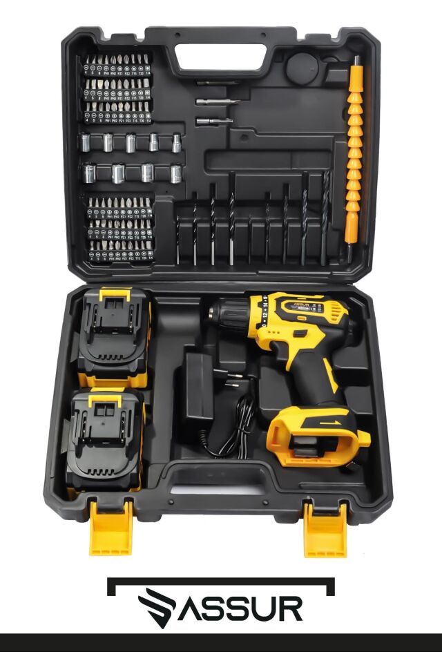 Assur 21V Çift Akülü Çelik Şanzıman Bakır Sargılı Şarjlı Matkap