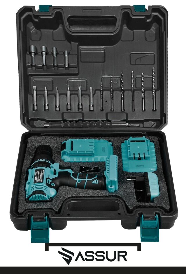 Assur 12V Çift Akülü Metal Şanzıman Bakır Sargı Şarjlı Matkap Akülü Vidalama