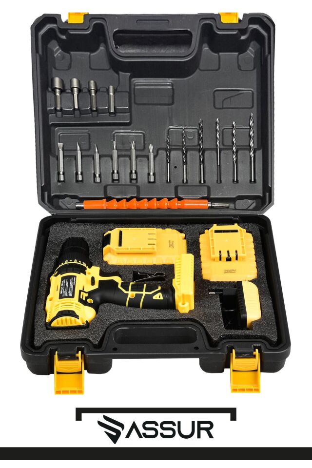 Assur 12V Metal Şanzıman Çift Akülü Bakır Sargı Şarjlı Matkap Akülü Vidalama