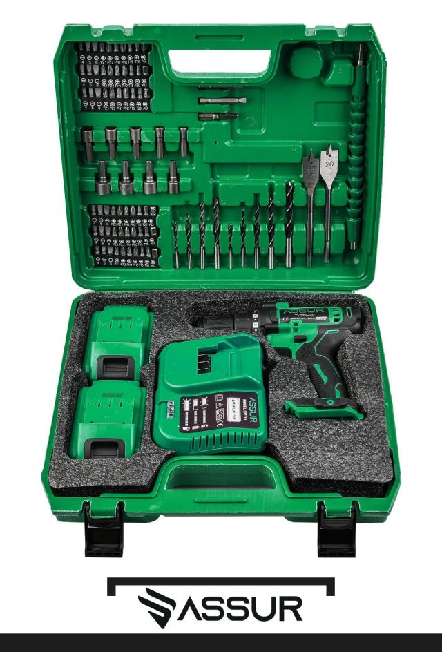 Assur 12V Çift Akülü 84 Parça Şarjlı Matkap Akülü Vidalama