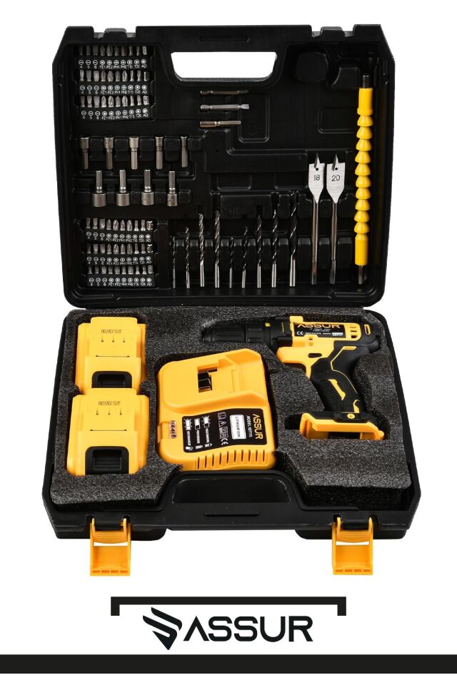 Assur 12V Çift Akülü 84 Parça Şarjlı Matkap Akülü Vidalama