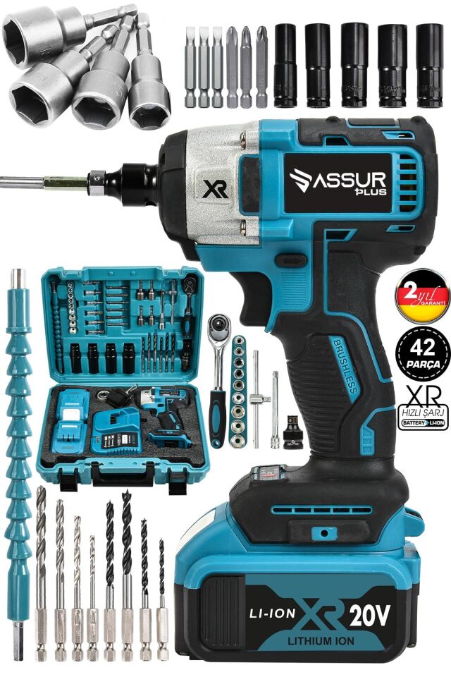 Assur 21V Çift Akülü Kömürsüz Darbeli Somun Bijon Sökme Sıkma Matkap