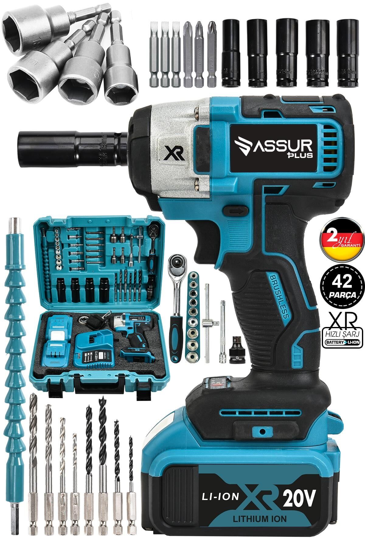 Assur 21V Çift Akülü Kömürsüz Darbeli Somun Bijon Sökme Sıkma Matkap
