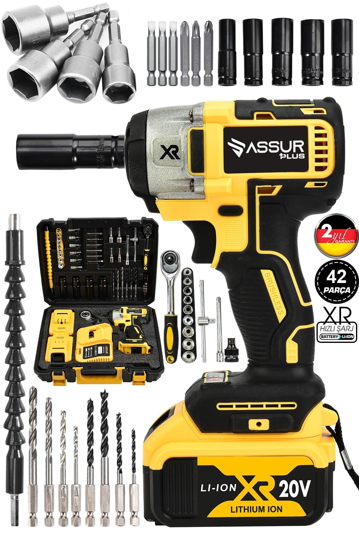 Assur 21V Çift Akülü Kömürsüz Darbeli Somun Bijon Sökme Sıkma Matkap