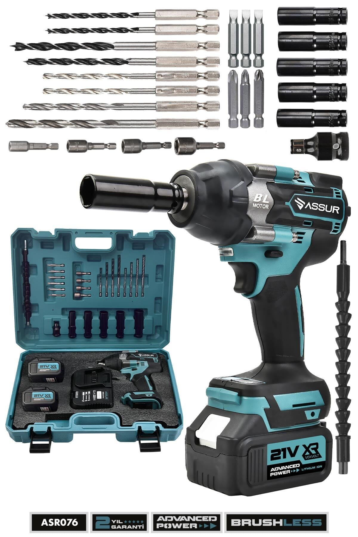 Assur 21V Çift Akülü Vidalama Darbeli Kömürsüz 800Nm Somun Sıkma Makinesi