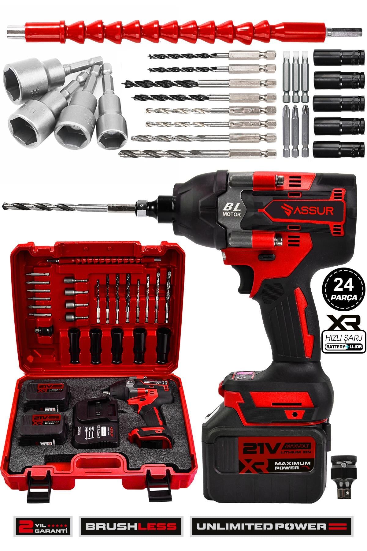 Assur 21V Çift Akülü Vidalama Darbeli Kömürsüz 800Nm Somun Sökme Sıkma