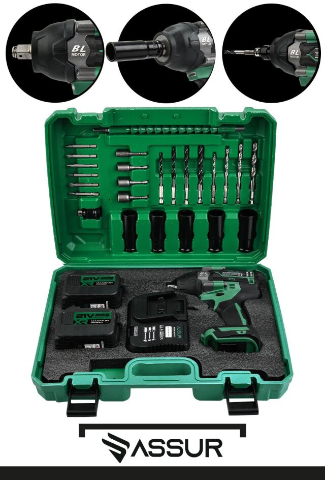 Assur 21V Çift Akülü Vidalama Darbeli Kömürsüz 800Nm Somun Sökme Sıkma