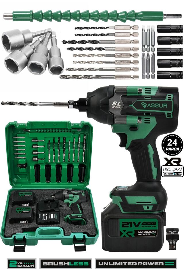 Assur 21V Çift Akülü Vidalama Darbeli Kömürsüz 800Nm Somun Sökme Sıkma
