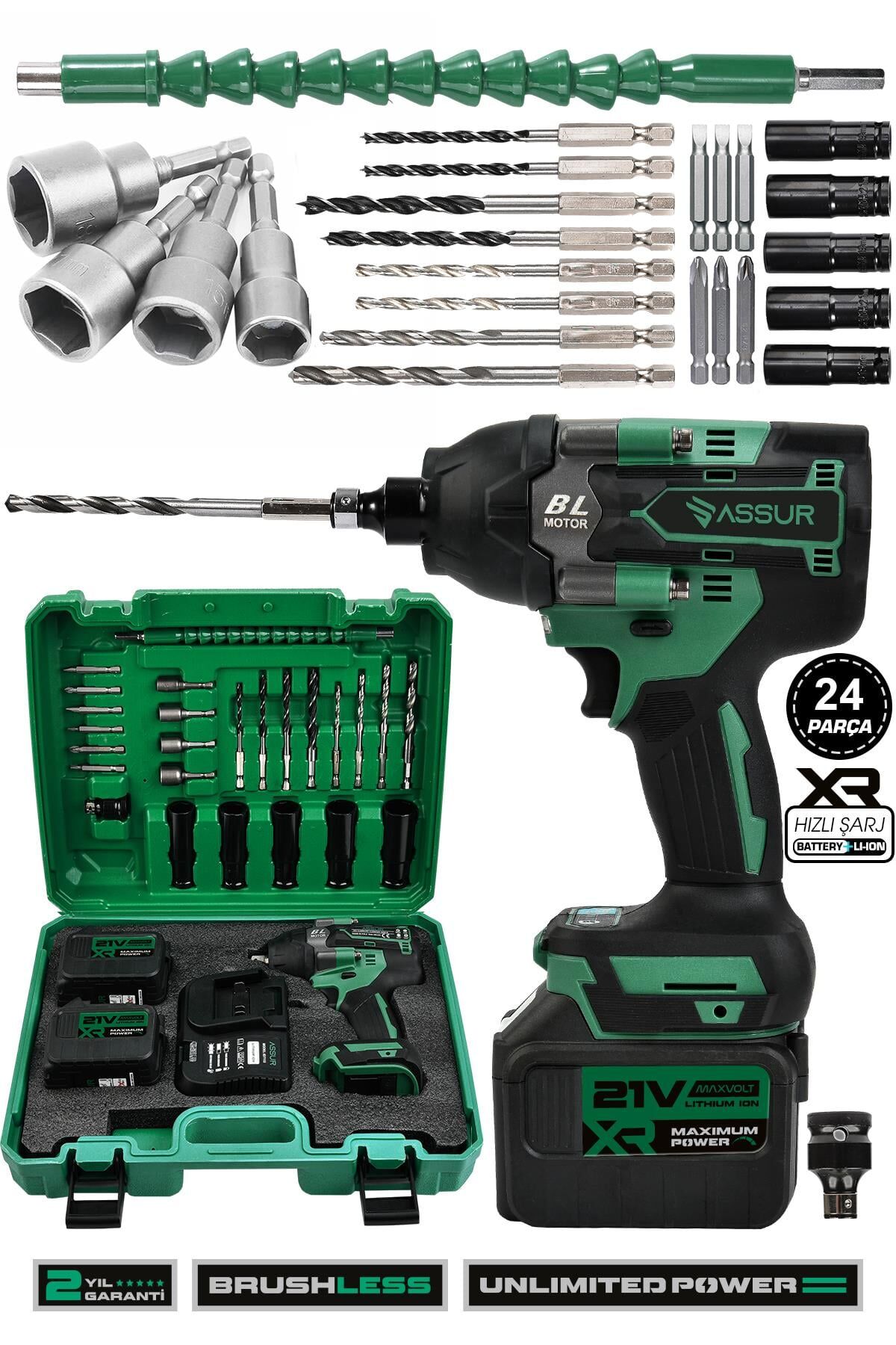 Assur 21V Çift Akülü Vidalama Darbeli Kömürsüz 800Nm Somun Sökme Sıkma
