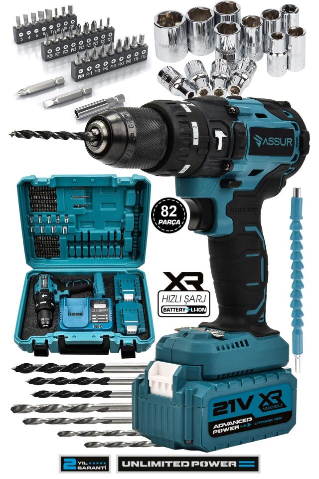 Assur 21V Çift Akülü Vidalama Darbeli Matkap