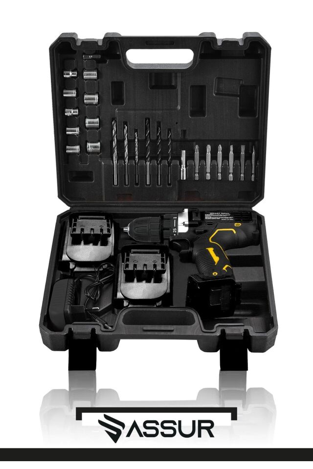 Assur 12V Çift Akü Metal Şanzıman Şarjlı Matkap Akülü Vidalama
