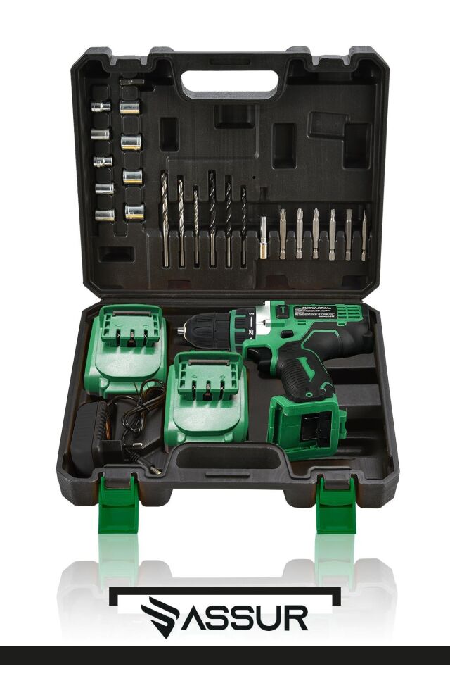 Assur 12V Çift Akü Metal Şanzıman Şarjlı Matkap Akülü Vidalama