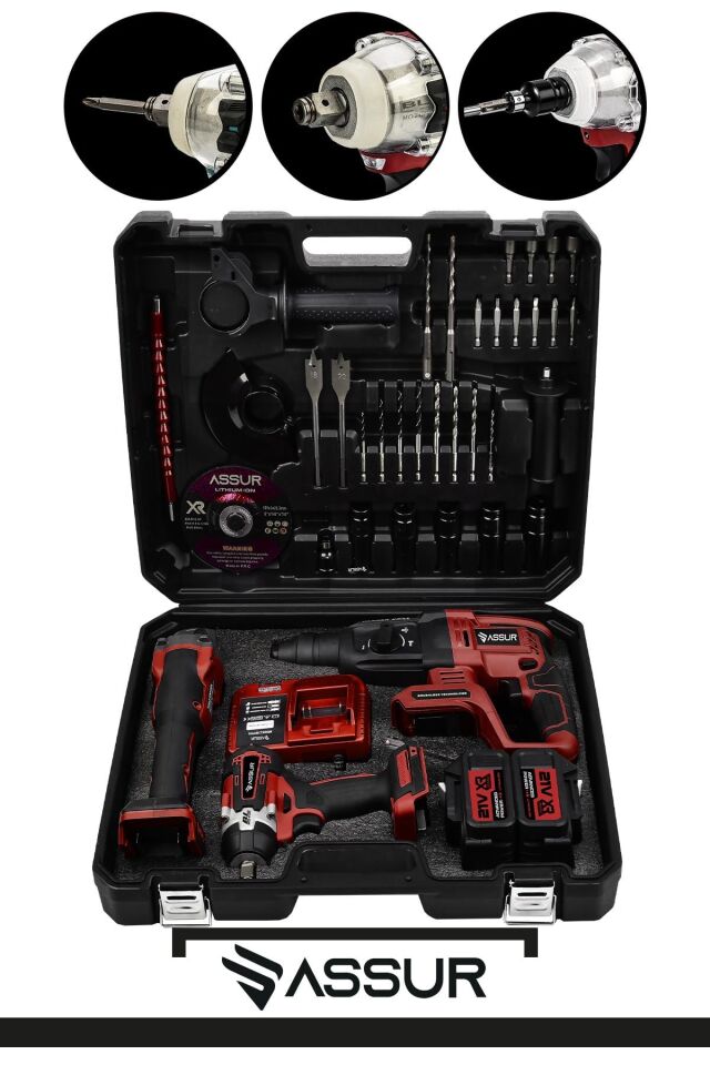 Assur 21V 2.0Ah 3 Lü Set Şarjlı Matkap Hilti 2-26mm 450Nm Torklu Vidalama Somun Sıkma Şarjlı Taşlama 125mm