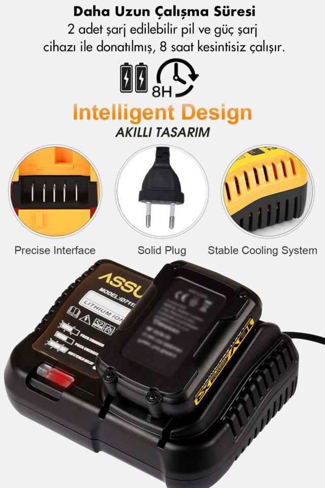 Assur Profesyonel 18V Çift Akülü Vidalama Matkap Budama Makası Budama Testeresi 3'lü Set