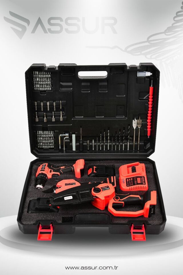 Assur Profesyonel 18V Çift Akülü Budama Makası Budama Testeresi Matkap Vidalama 3'lü Set