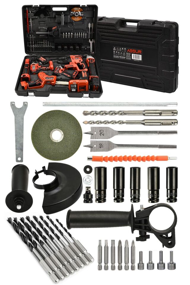Assur Profesyonel 21V Akülü Somun Sökme Vidalama Taşlama Dal Budama Testere Kırıcı Delici Hilti 6'lı Set