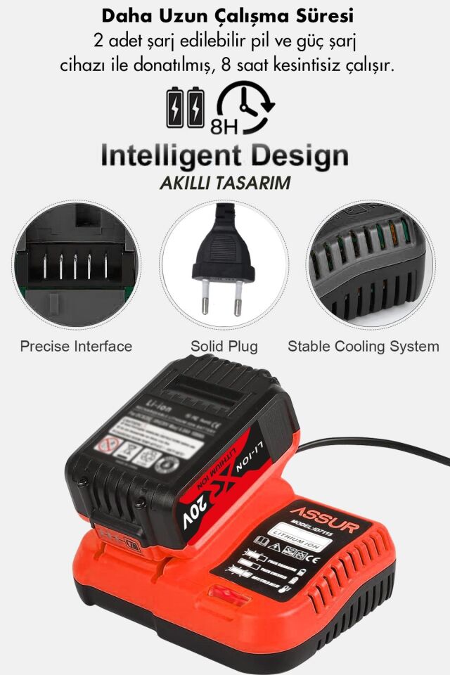 Assur Profesyonel 21V Akülü Somun Sökme Vidalama Taşlama Dal Budama Testere Kırıcı Delici Hilti 6'lı Set