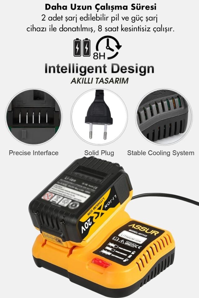 Assur Profesyonel 21V Akülü Dal Budama Testere Somun Sökme Taşlama Kırıcı Delici Hilti Vidalama 6'lı Set