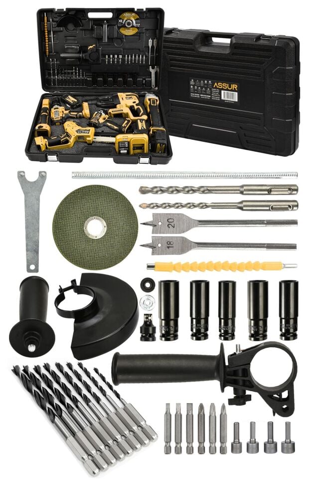 Assur Profesyonel 21V Akülü Dal Budama Testere Somun Sökme Taşlama Kırıcı Delici Hilti Vidalama 6'lı Set