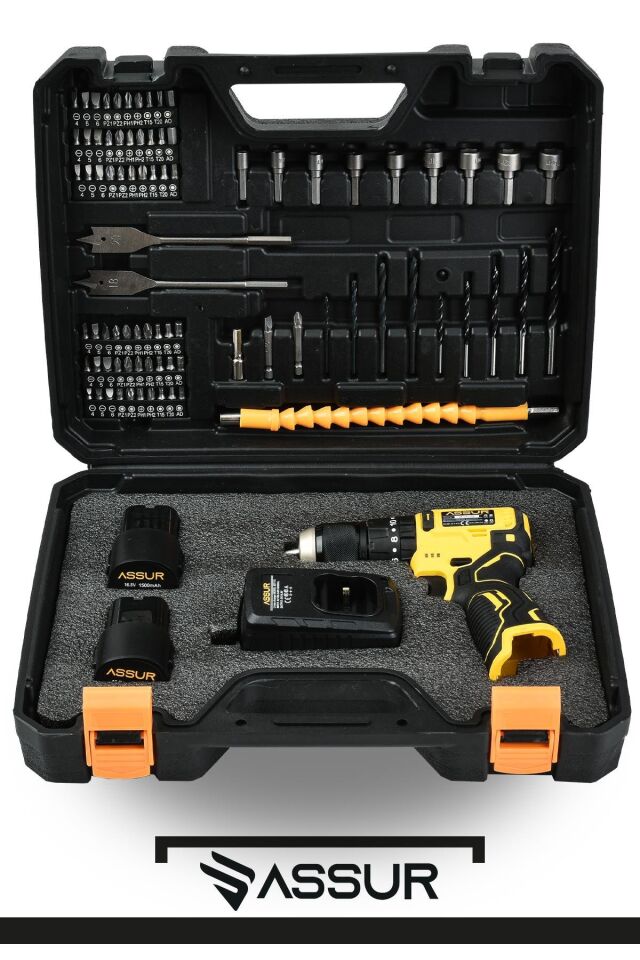 Assur 12V 13mm Çelik Mandrenli Şarjlı Matkap Akülü Vidalama 84 Parça