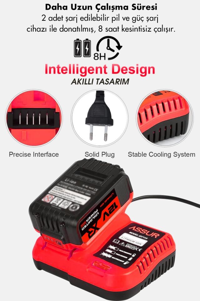 Assur Profesyonel 12V Çift Akülü Vidalama 84 Parça & 12 Köşe 360° Lazer Hizalama Set