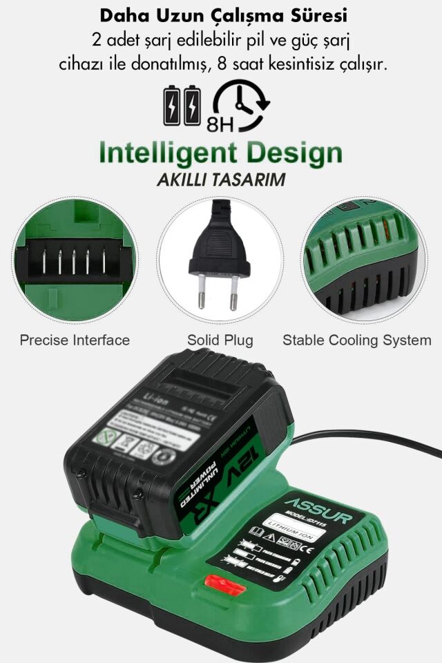 Assur Profesyonel 12V Çift Akülü Vidalama 84 Parça & 12 Köşe 360° Lazer Hizalama Set