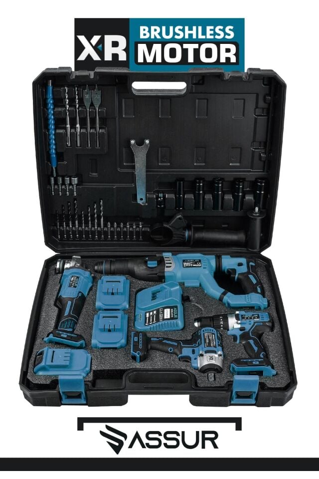 Assur Profesyonel 21V Akülü Somun Sıkma Sökme Matkap Taşlama Kırıcı Delici Hilti 4'lü Set