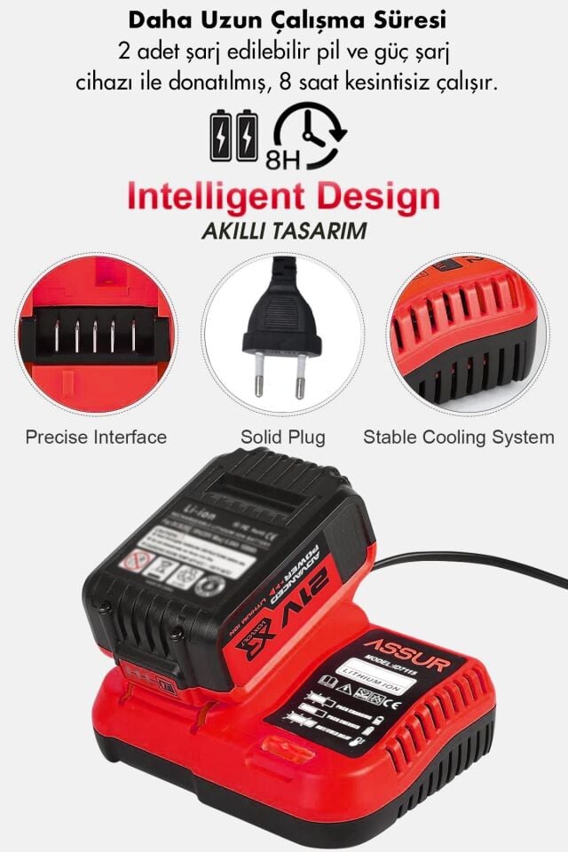 Assur Profesyonel 21V Akülü Matkap Somun Sıkma Sökme Taşlama Kırıcı Delici Hilti 4'lü Set