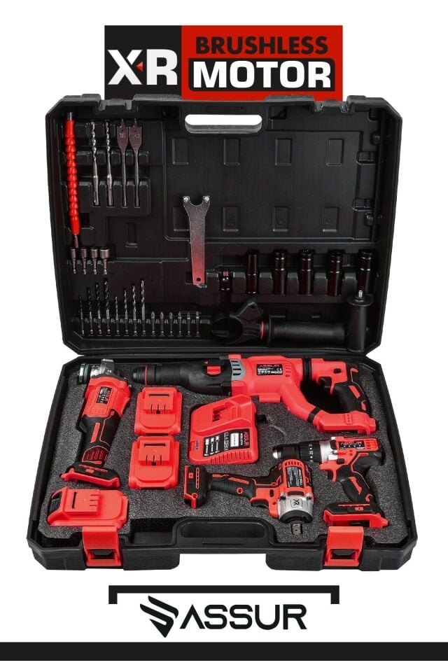Assur Profesyonel 21V Akülü Matkap Somun Sıkma Sökme Taşlama Kırıcı Delici Hilti 4'lü Set