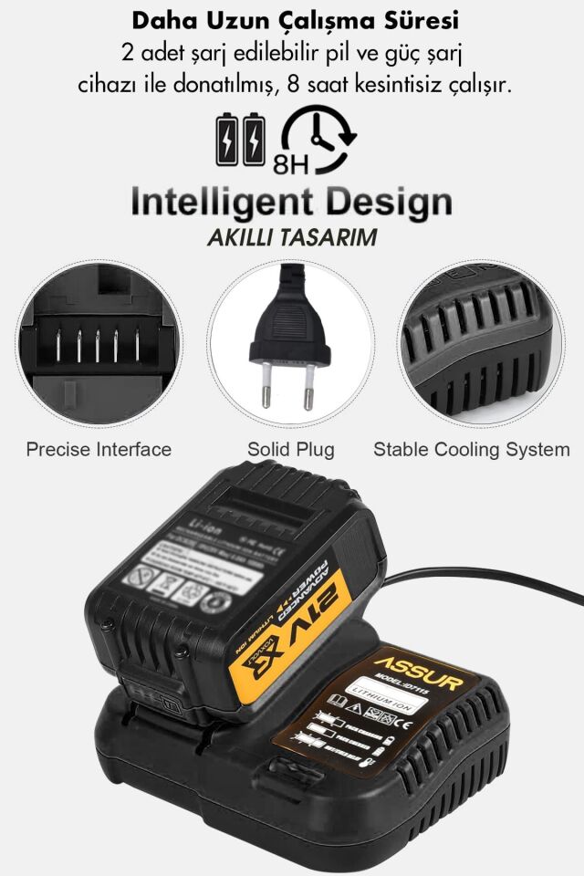 Assur Profesyonel 21V Akülü Kırıcı Delici Hilti Matkap Somun Sıkma Sökme Taşlama 4'lü Set