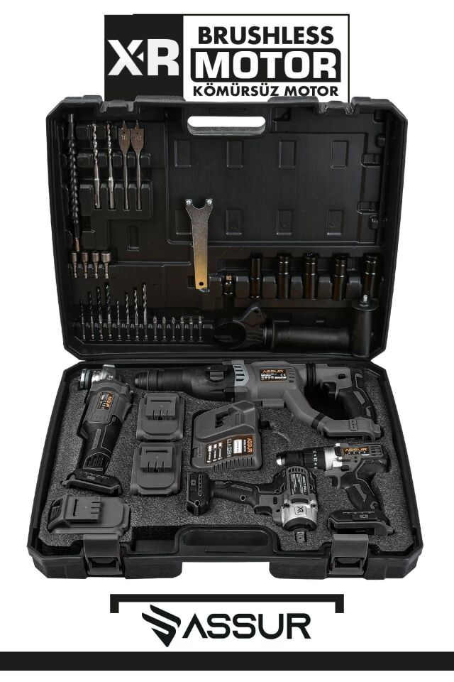 Assur Profesyonel 21V Akülü Kırıcı Delici Hilti Matkap Somun Sıkma Sökme Taşlama 4'lü Set