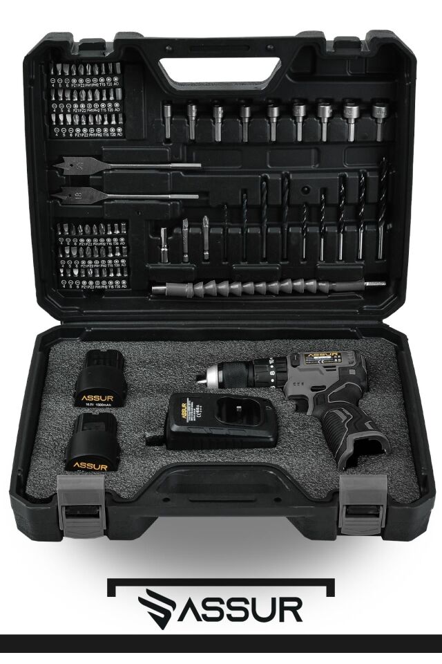 Assur 12V 13mm Çelik Mandrenli Şarjlı Matkap Akülü Vidalama 84 Parça