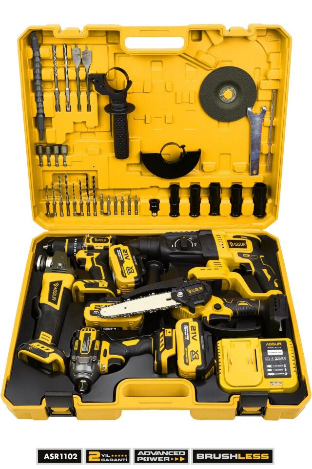 Assur 21V Akülü 5'li Set Kırıcı Delici Hilti Taşlama Somun Sıkma Akülü Vidalama Budama Testeresi