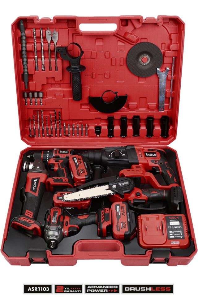 Assur 21V Akülü 5'li Set Kırıcı Delici Hilti Taşlama Somun Sıkma Akülü Vidalama Budama Testeresi