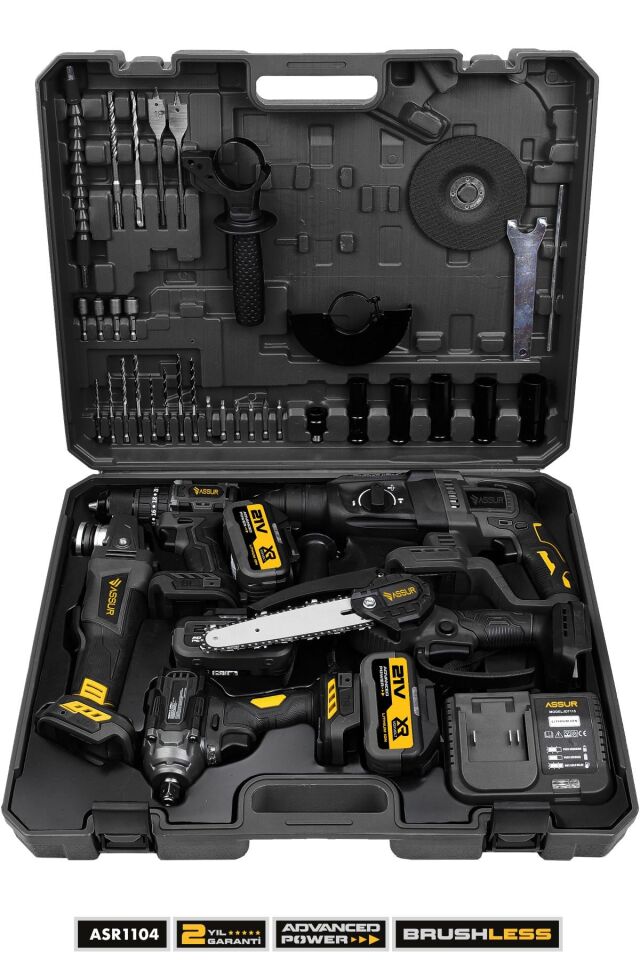 Assur 21V Akülü 5'li Set Kırıcı Delici Hilti Taşlama Somun Sıkma Akülü Vidalama Budama Testeresi