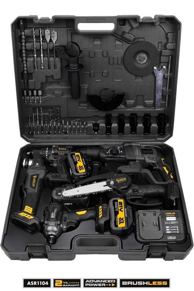 Assur 21V Akülü 5'li Set Kırıcı Delici Hilti Taşlama Somun Sıkma Akülü Vidalama Budama Testeresi