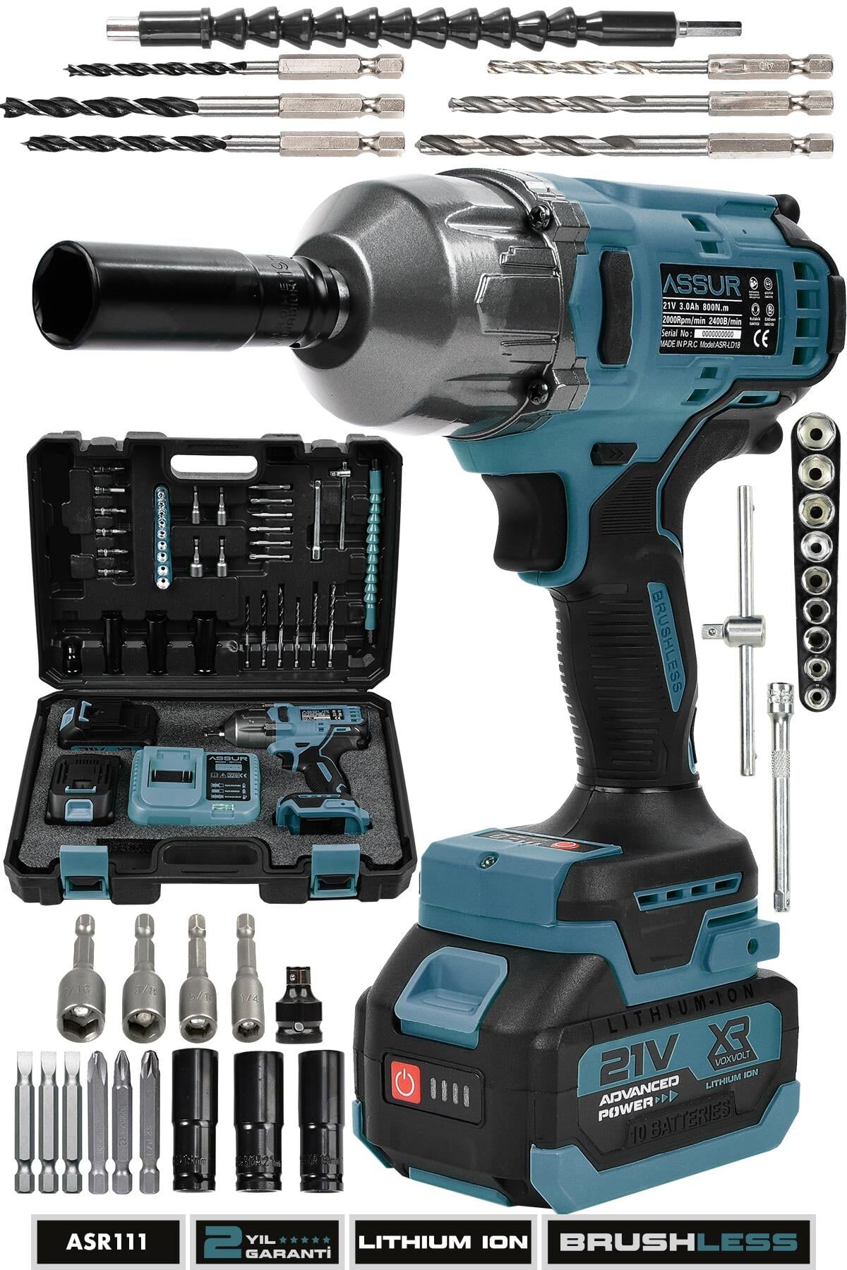 Assur 21V Çift Akülü Şarjlı Matkap 800Nm Torklu Somun Sıkma Sökme