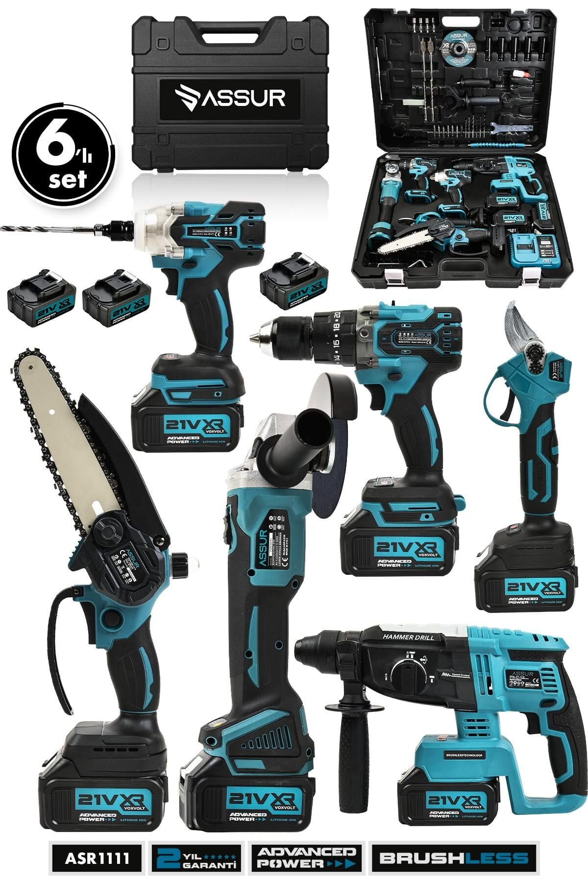 Assur 6'lı Set 21V Hilti Taşlama Somun Sıkma Makas Testere Akülü Vidalama