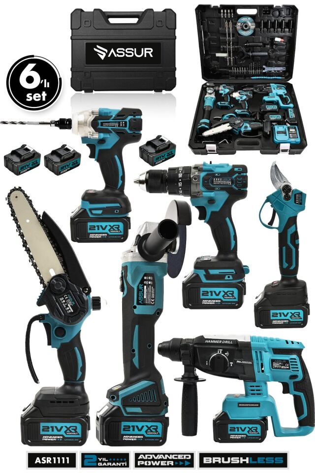 Assur 6'lı Set 21V Hilti Taşlama Somun Sıkma Makas Testere Akülü Vidalama